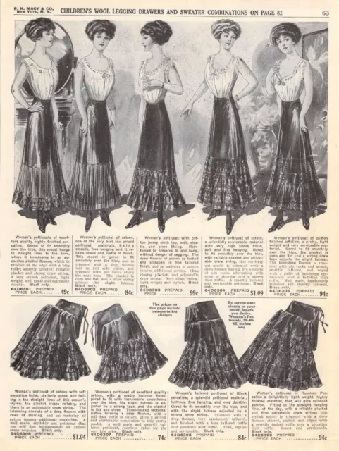 Vintage Paper Ad Ladies' Misses' Petticoats 1910s Edwardian Fashion 1911 Macy's