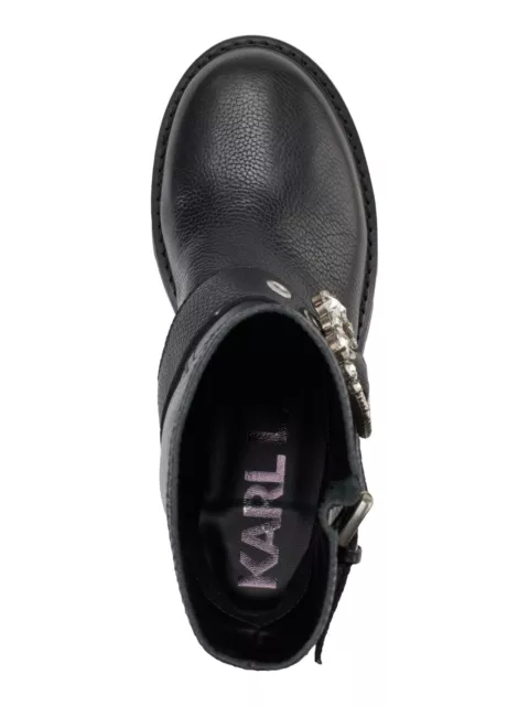 KARL LAGERFELD PARIS Womens Black Marceau Block Heel Leather Boots ...