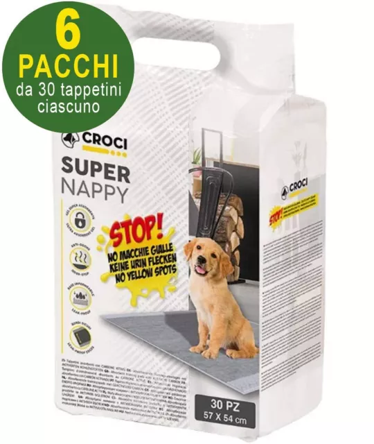 180 Tappetini igienici per cani SuperNappy Carbone Attivo 57x54 cm - 6 pacchi Cr