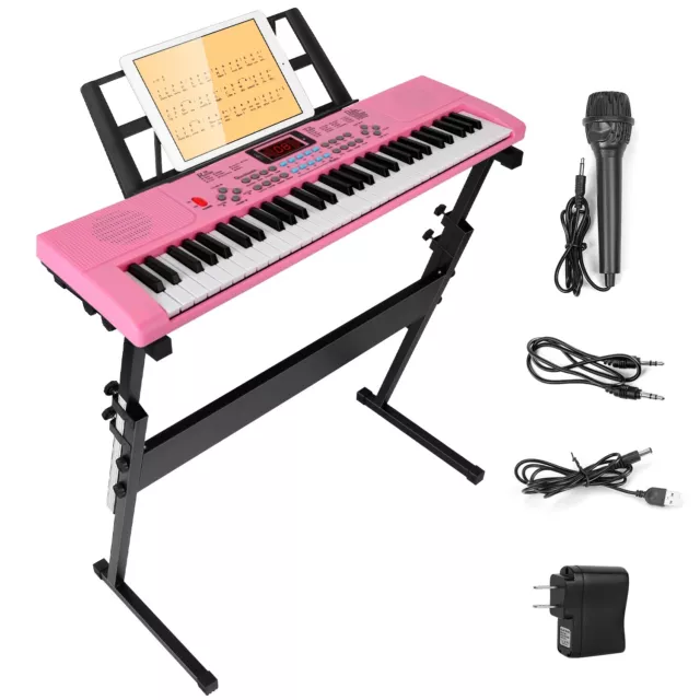 61 Key Music Electronic Keyboard w/ Mic+Stand Electric Digital Piano Instrument