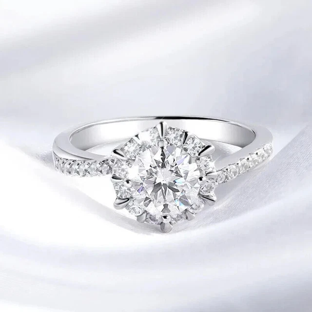 Bague De Fiançailles En Or Blanc 14k Avec Moissanite Ronde 2.50 Ct - Lab-created, Taille US 5 à 12