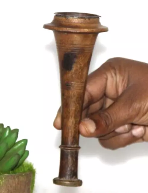Antique Wooden Indian Tobbaco Cigar Chillum Handcrafted Inside Iron Old Original