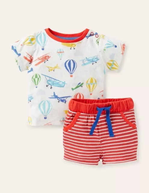 MINI BODEN Baby Jersey Printed Short Set Age 6-9m Stripe Sky Print BNWT