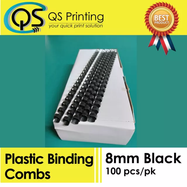 8mm Plastic Binding Combs Black 100/ Box