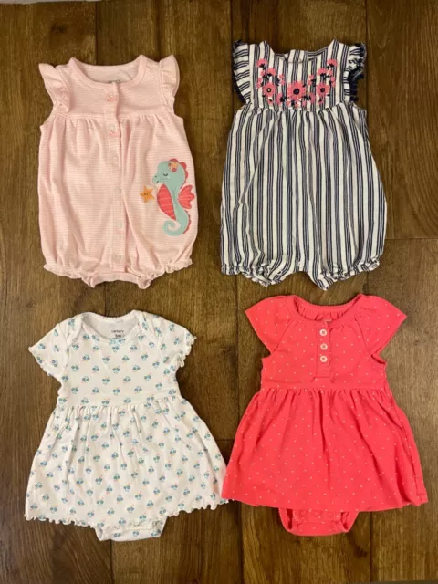 Carters Baby Girl Clothes Lot 3 Mo Rompers Outfits 1 PC Bundle Seahorse Flowers