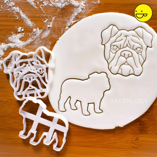 SET of 2 English Bulldog cookie cutters | dog face bull dogs pet treats biscuit