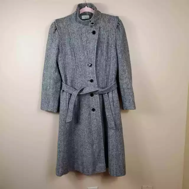 Vintage By Jill Jr Wool Blend Herringbone Long Peacoat with Tie Size S