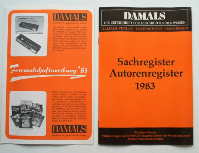 Damals Magazin für Geschichte Sachregister - Autorenregister 1983