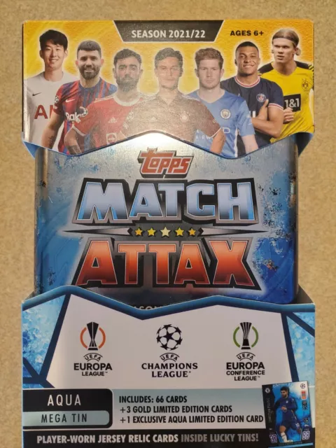 2021-22 Topps Champions Match Attax League Aqua Mega Tin 70 Card+3 LE