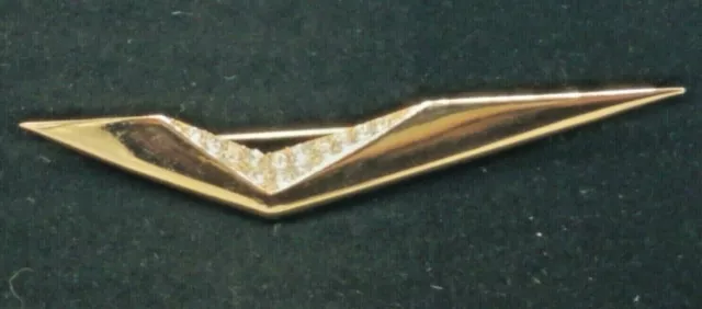 Vintage PARK LANE Art Deco brooch Gold tone pave Rhinestone wedge check swoop