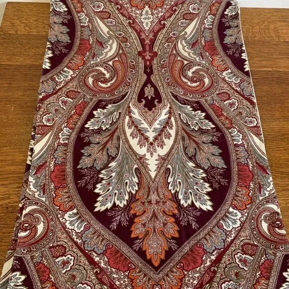 Pottery Barn Anton Table Runner Brown Red 18x108L Fabric Cloth Paisley Rare