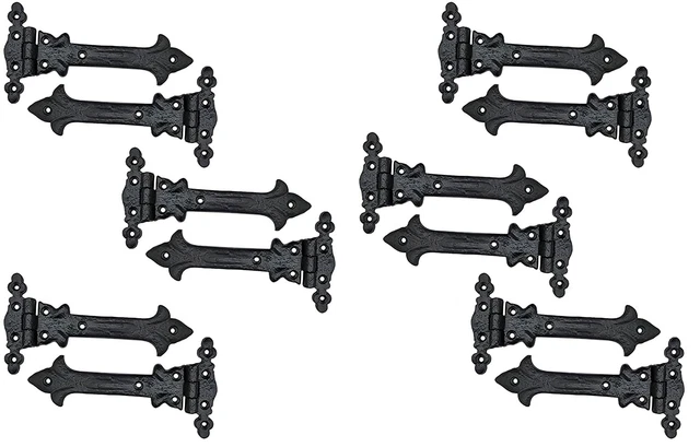 Antique Cast Iron Strap T Hinge (6" X 12 Pack, Matte Black) for Barn Doors, Gate
