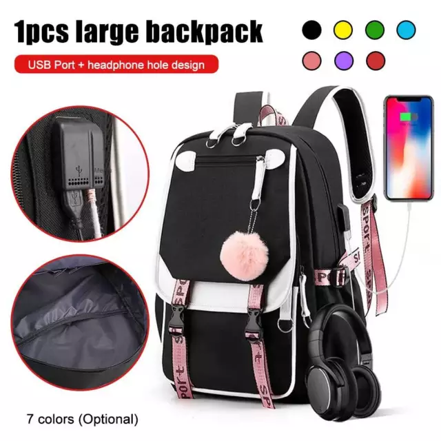 Large School Bags for Teenage Girls USB Port Canvas Schoolbag Student Book Bag 2