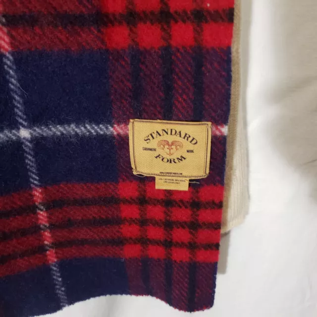 Standard Form 10% Cashmere 90% Wool Oversized Blanket Scarf Red Blue Plaid Beige 2