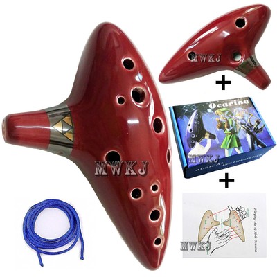 X-mas Gift - Ocarina of Time 12 Hole Zelda Red Ceramic Flute Alto C Instrument