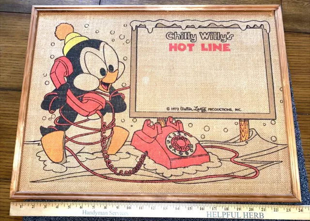 1973 Walter Lantz Chilly Willy Bulletin Board 24x18" Chilly Willys Hot Line