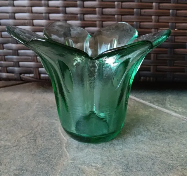 100% Recycled Art Glass Tulip Vase Aqua Seagrass Green Made In Spain