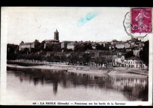 LA REOLE (33) Bords de la GARONNE en 1936 Oblitération Ambulant AGEN à BORDEAUX