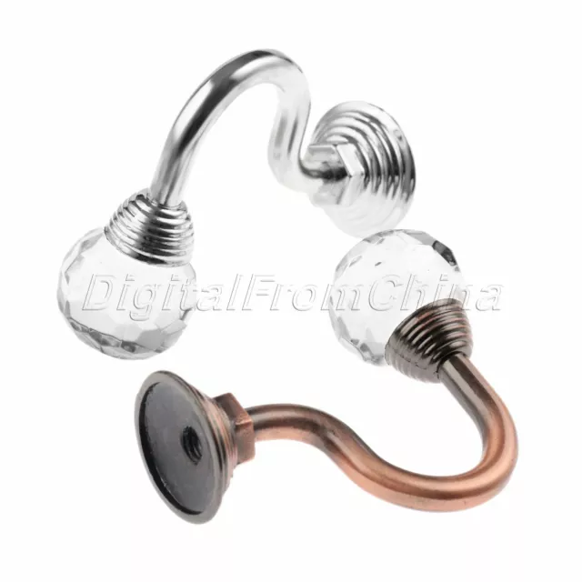 2Pcs Round Crystal Home Wall Decor Mounted Curtain Pole Hooks Hanger with Screws 6