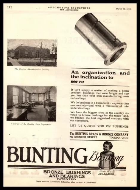 1919 Bunting Brass & Bronze Co. Toledo Ohio Photo Bushings & Bearings Print Ad