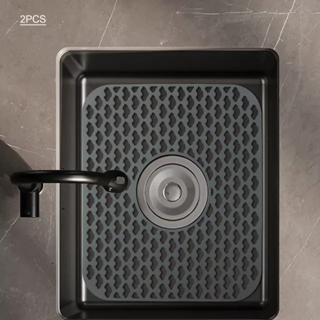 2pcs Silicone Sink Mats Grid Kitchen Protector Pad Non-slip Grey Drain Sink Mats