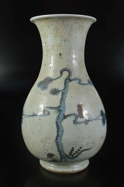 G1656: XF Korean Li Dynasty Blue&White Flower Deer FLOWER VASE Ikebana