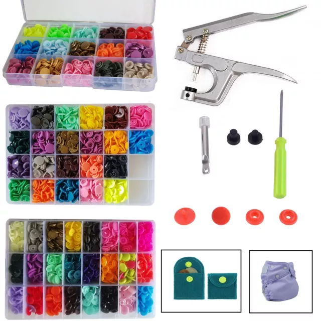 Plastic Snaps Buttons T3 T5 Press Poppers Resin Snap Fasteners + 1 Pliers Tool