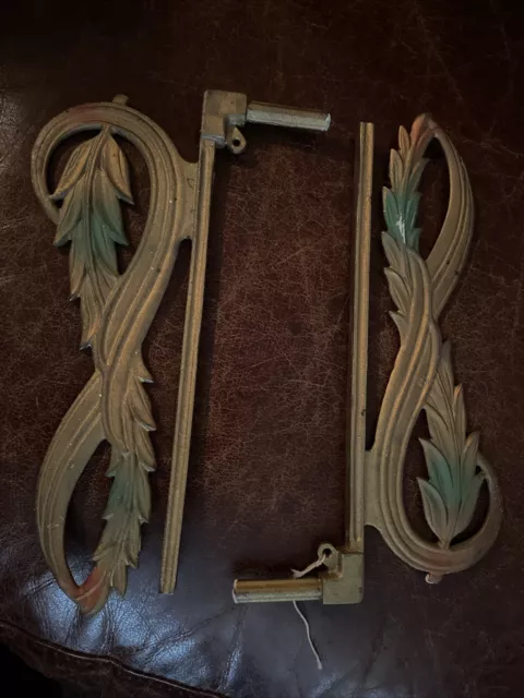 Vintage Pair of Swing arm Cast Iron Curtain Rods Leaf Design