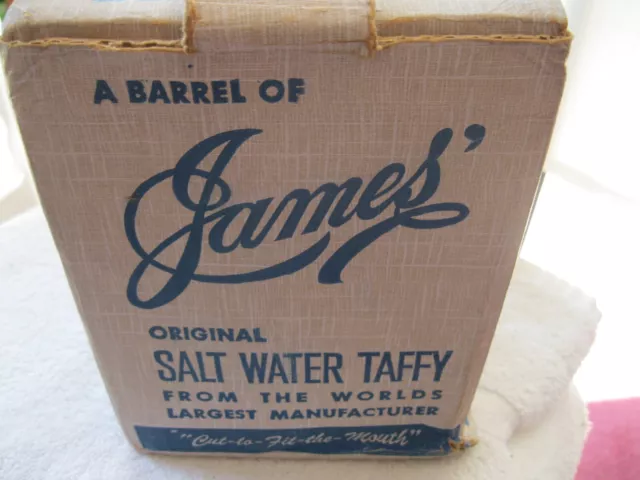 Vintage James Salt Water Taffy Atlantic City Nj Mache Barrel Bank Orig Box Nos