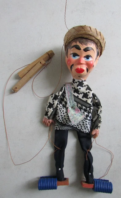 Marionnette Ancienne Artisanale Mexicaine – Terre Cuite Et Bois, Sombrero, Jouet Vintage