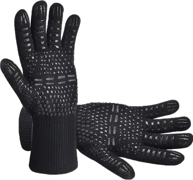 Grill Gloves 932°F Extreme Heat Resistant Oven Black Silicone Non-Slip Kitchen