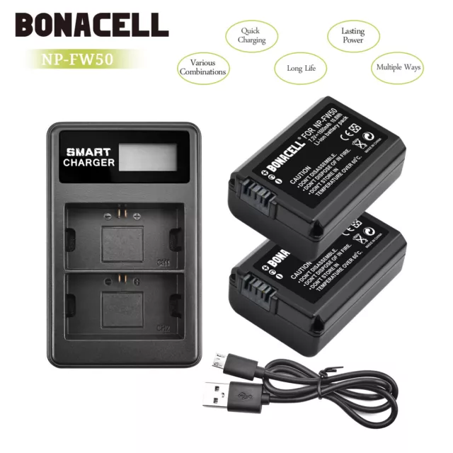 2x NP-FW50 Battery + Dual Charger for Sony Alpha A6000 A6100 A6300 A6400 A6500 A 3