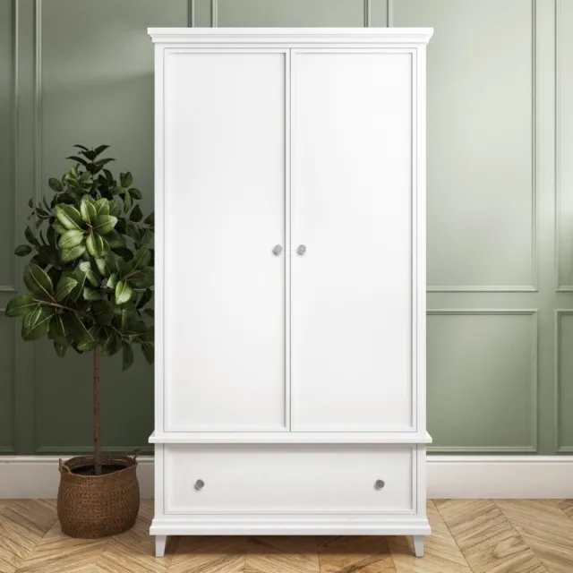 White Painted Double Wardrobe with Drawer - Georgia GEO005A