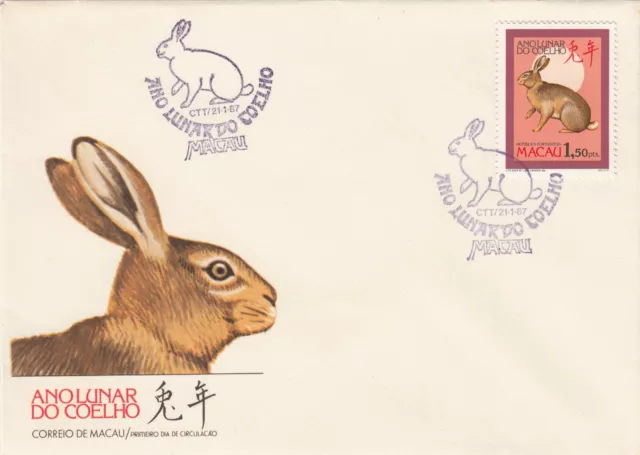 Macao, Macau, FDC, Ano Lunar do Coelho, 1987