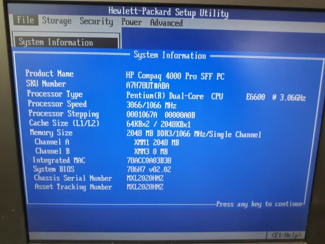 Motherboard HP Compaq 4000 Pro SFF W/ Intel Dual Core E6600 @ 3.0 GHz + 2GB RAM