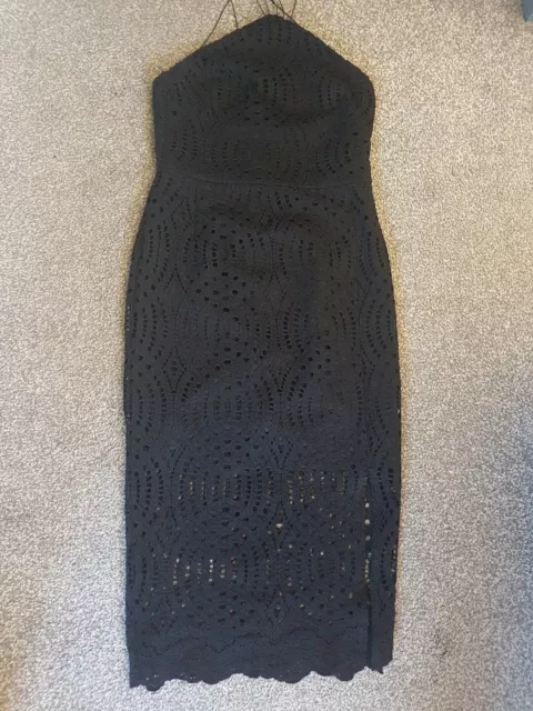 Topshop Black Crochet Body Con Midi Dress Size 8