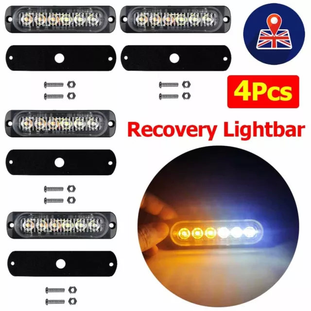 4x 6 LED Amber Strobe Flashing Recovery Lightbar Truck beacon Lights 12V 24V Set