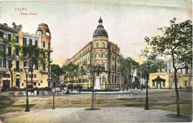 Carriages And Cars Passing Along Savoy Hotel, Cairo, Egypt Postcard