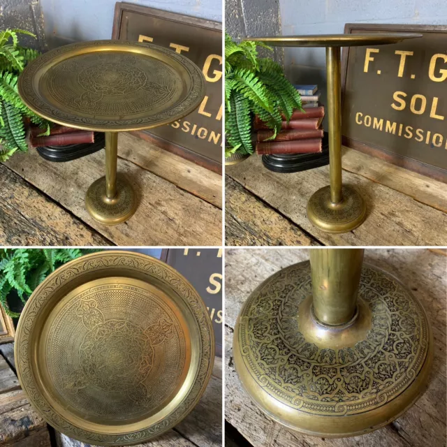 Antique Vintage Brass Side Table Anglo Indian Pedestal Base Occasional / Wine
