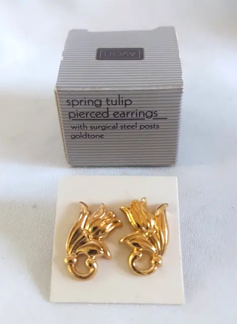 AVON 1990 Gold Tone Spring Tulip Pierced Post Earrings