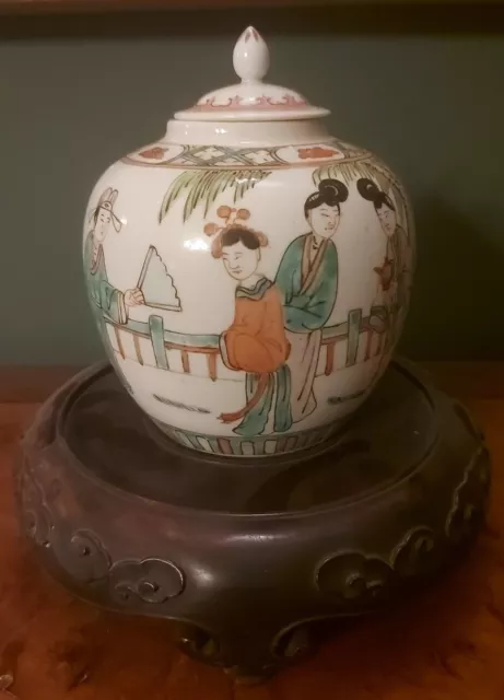 Antique Qing Dynasty Chinsse Famille Verte Porcelain Ginger Jar, Kangxi Mark