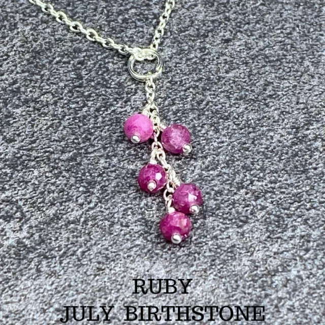 Ruby - Necklace - Red - 925 Sterling Silver - Wisteria Design - Birthstones