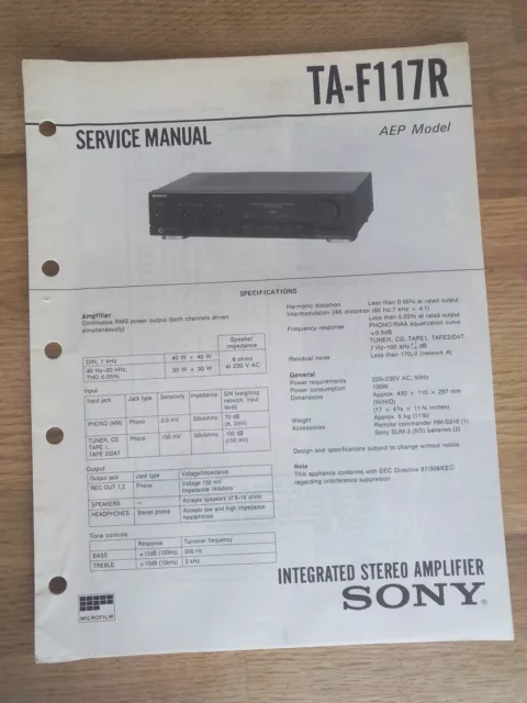 Schema SONY - Service Manual Integrated Stereo Amplifier TA-F117R TAF117R