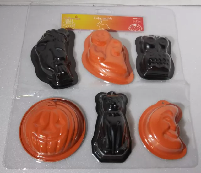 Cak'Art Metalurgica 6 Halloween Themed Small Cake Molds Witch Cat Owl Ghost Moon 2