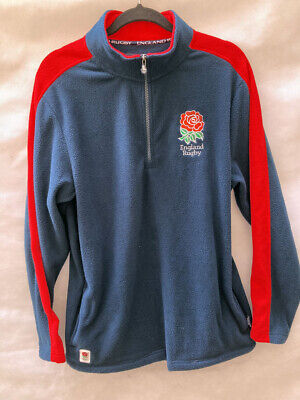 Mens Official ENGLAND Rugby Half Zip Fleece Mock Neck Size S 32-36" Blue Red dam