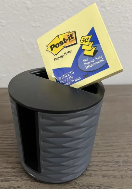 Post-It Dispenser Desk Pen Holder Vertical Dark Grey W/ FREE Pad Of 3x3 Notes