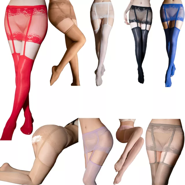 Calze donna trasparente pizzo lucido minigonna collant lingerie