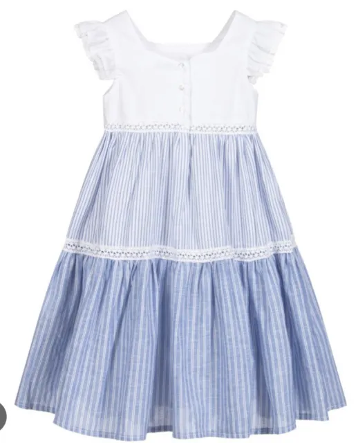 Mayoral Girls Blue White Stripe Linen Sleeveless Dress Size 6