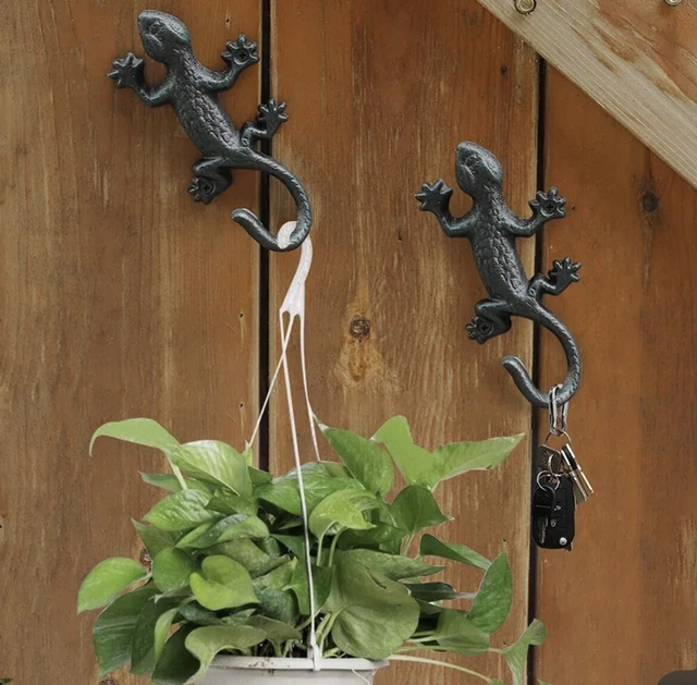 Green Gecko Lizard Wall Hooks Coat Clothes Keys Towel Hanger Organizer Cast Iron