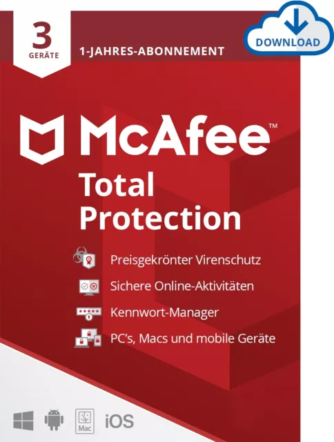 McAfee Total Protection  2024 • 3 Geräte 1 Jahr Download • Email • TOP